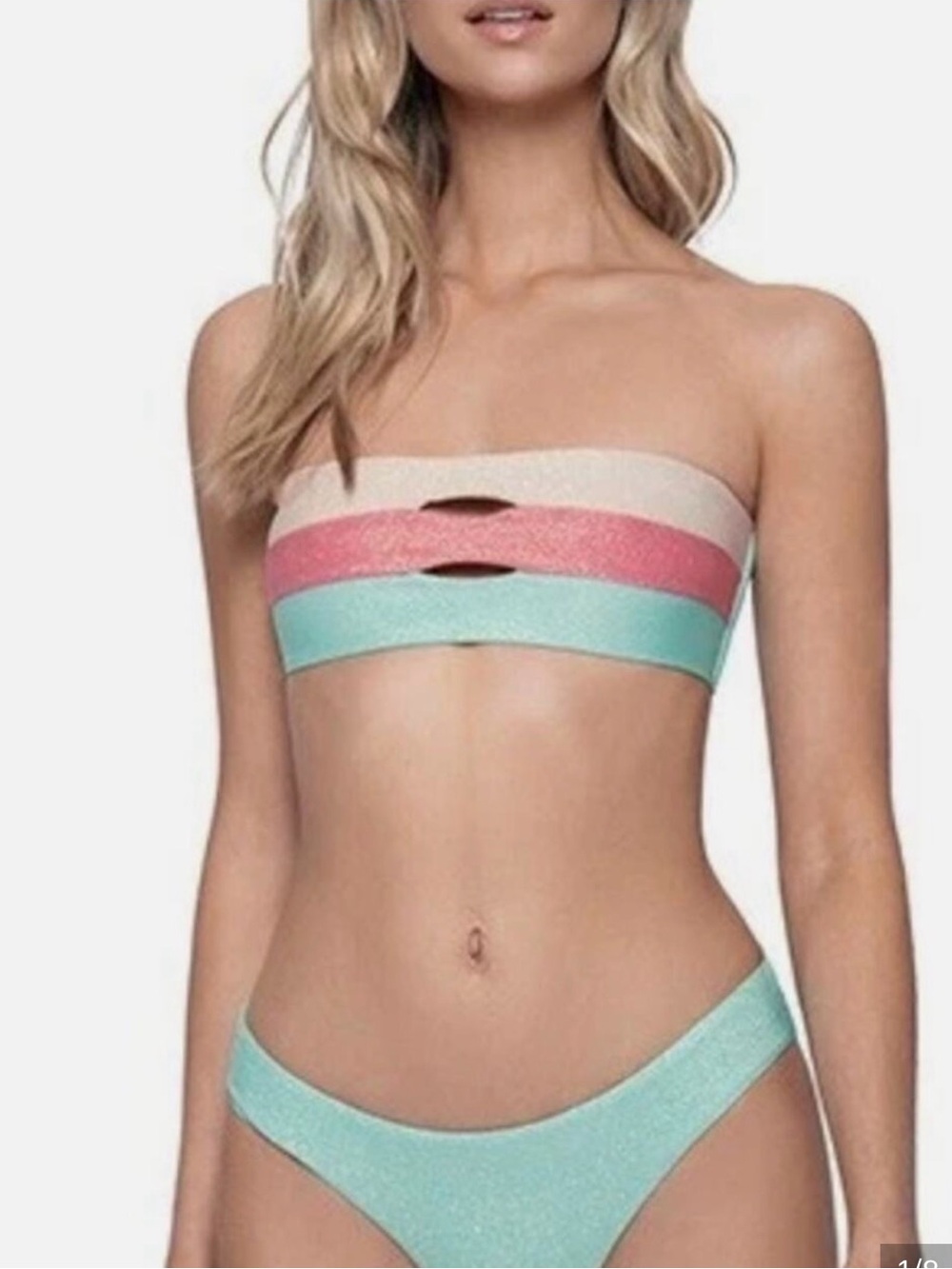 PQ Swim Aqua Glitter Cosmic Split Bandeau Bikini Size Small